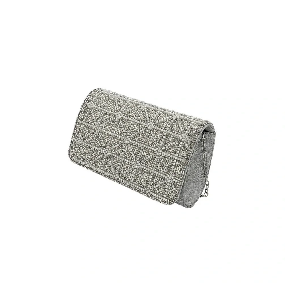 LA Regale Imitation Pearl Grid Flap Clutch